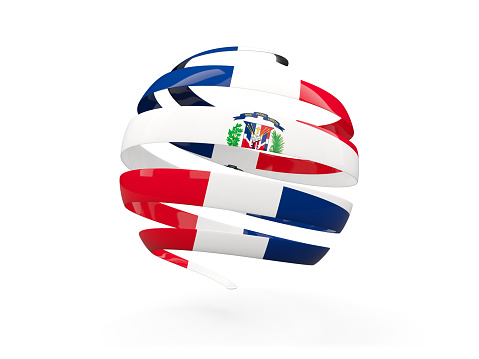 Dominican Republic, soccer ball on a wavy background, complementing the composition in the form of a flag, 3d illustration