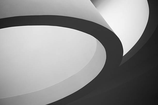 Refined close-up photo of elliptic / parabolic architecture Contemporary architectural fragment resembling conical lampshade. Abstract black-and-white architecture background. ellipse photos stock pictures, royalty-free photos & images