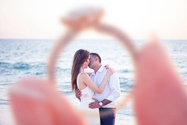 istock Engaged couple kissing at sea. 585179652