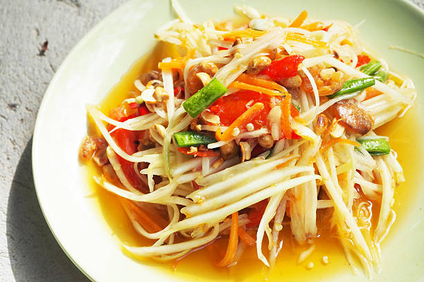 istock Delicious papaya salad on dish 585181676