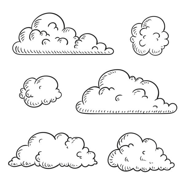 Vector Abstract Hand Drawn Clouds Vector Illustration of Abstract Hand Drawn Doodle Clouds cloudscape illustrations stock illustrations