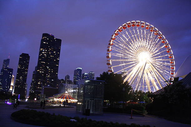 istock Chicago skyline and the ferris wheel 585184042