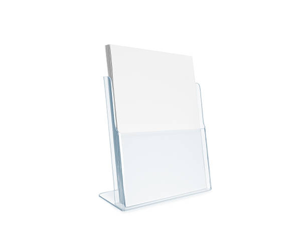 istock Blank flyer mockup glass plastic transparent holder isolated. 585184730