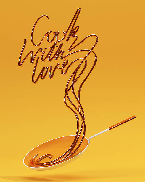 istock Cook with love quote with pan modern 3D rendering 585185450
