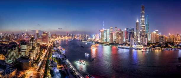 Panorama of Shanghai Skyline at Dusk