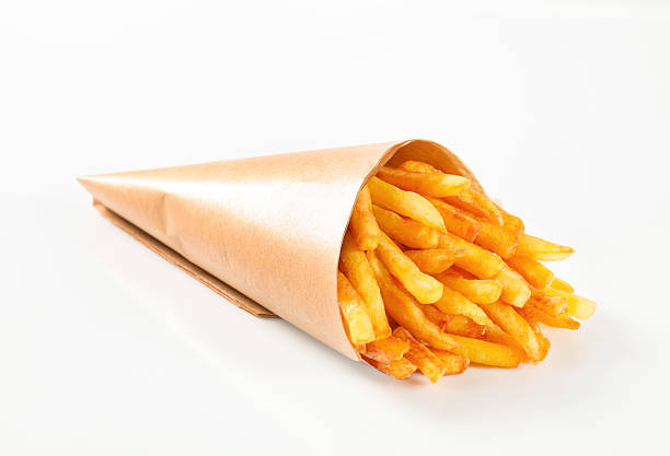 cone of french fries stock photo