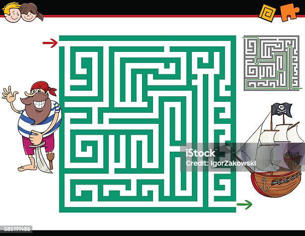 Maze Activity Game Stock Illustration - Download Image Now - Activity, Building Entrance, Cartoon