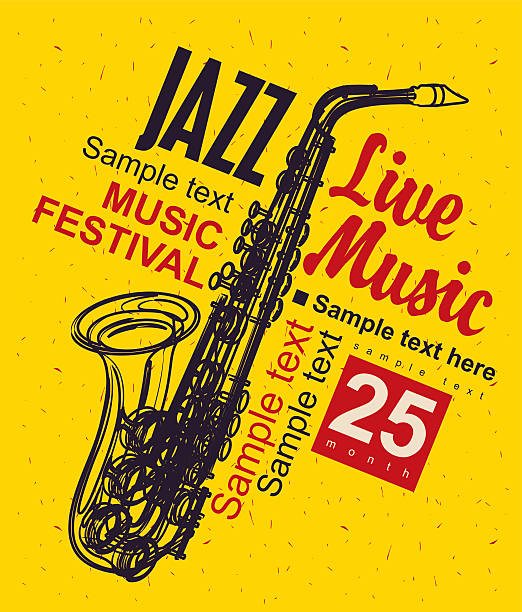 festiwal jazzowy z plakatem muzycznym - trumpet musical instrument brass band classical music stock illustrations