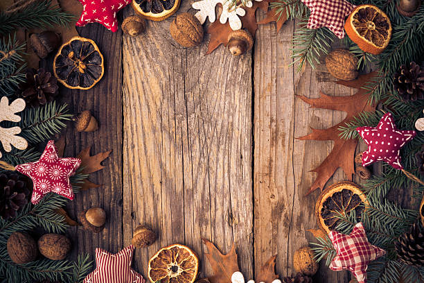 istock Christmas background twigs decorations gifts nature 585193010