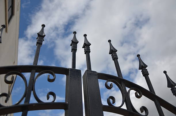 istock Forged lattice fence gate 585283724