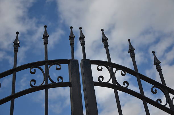 istock Forged lattice fence gate 585283764