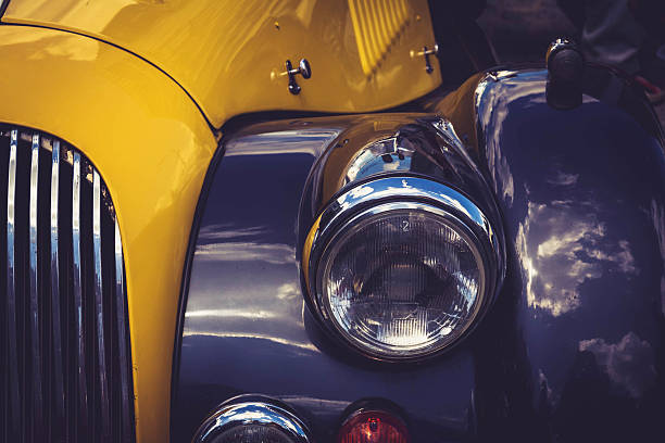 istock Vintage yellow and blue retro automobile 585284442