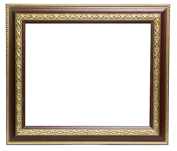 istock Picture frame gold wood frame on a white background. 585292318