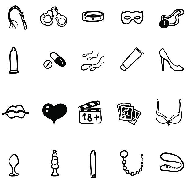 illustrations, cliparts, dessins animés et icônes de ensemble vectoriel d’icônes black doodle sexshop - sleaze