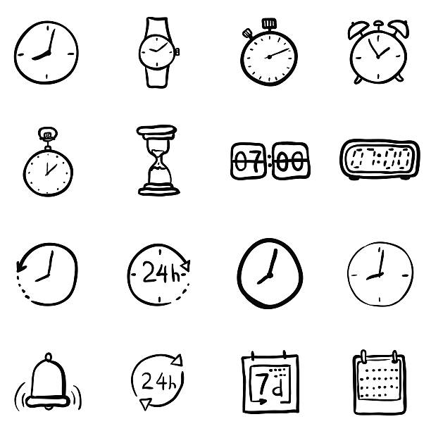 zestaw wektorowych czarnych ikon czasu doodle - odliczać ilustracje stock illustrations