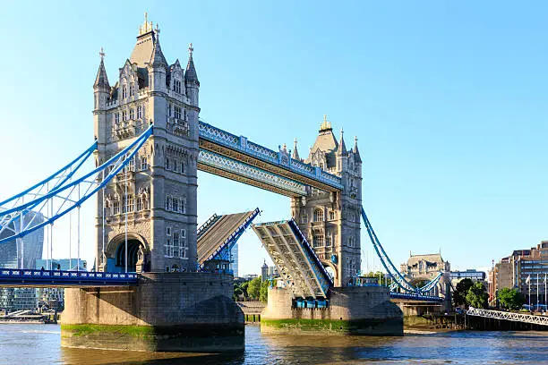 Photo of Tower Bridge in London with Drawbridge Open