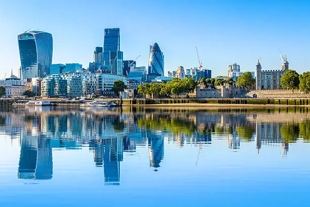 Photo of Cloudless day at financial district of London