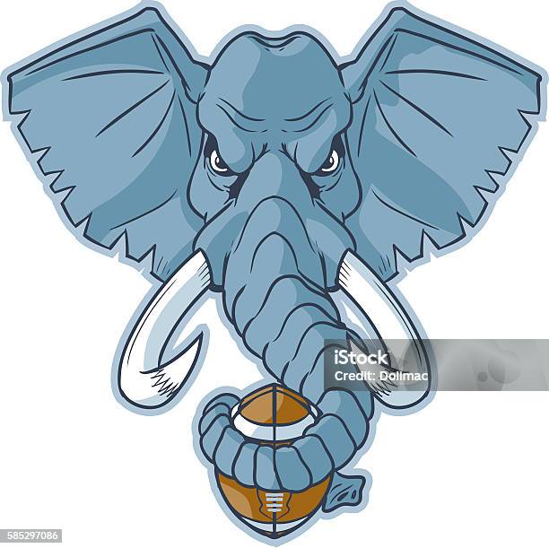 Elephant Mascot Head Holding Football Vector Cartoon Clip Art Stock Illustration - Download Image Now