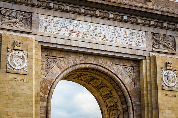 istock Close up of Arcul de Triumf in Bucharest, Romania 585299606