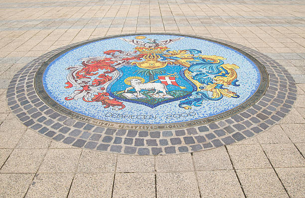 heraldic drawings on the pavement stock photo