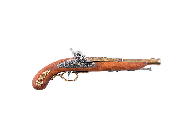 istock Old wooden gun on white background 585301308