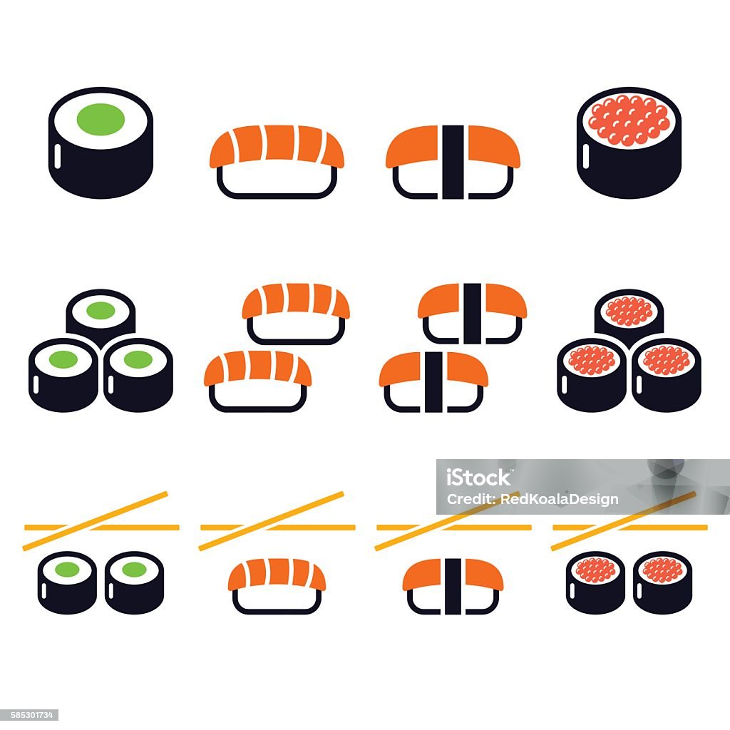 Sushi Bộ Biểu Tượng Vector Ẩm Thực Nhật Bản Hình minh họa Sẵn có ...