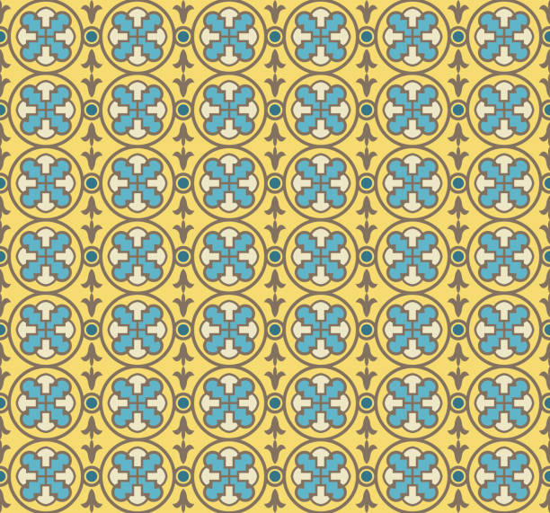 istock Antique seamless background image of yellow geometry cross round flower 585302496