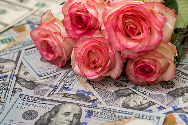 istock Beautiful rose and money 585302888