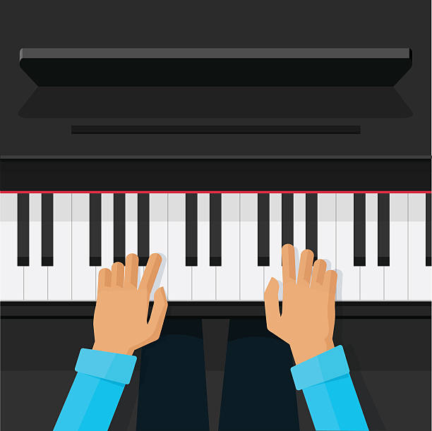 ilustraciones, imágenes clip art, dibujos animados e iconos de stock de el pianista artista toca las manos en el vector de teclas de piano - thumb piano illustrations