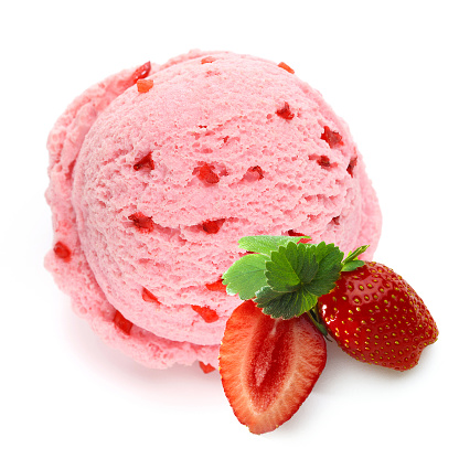 Strawberry ice cream scoop from top