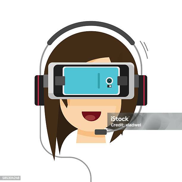 Virtual Reality Glasses And Woman Head Isolated On White Background Stock Illustration - Download Image Now