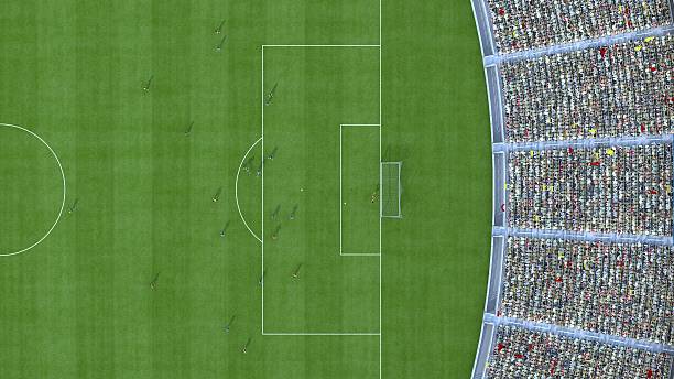 istock football top view. 3d rendering 585305222