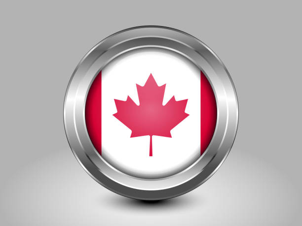 istock Flag of Canada. Metal and Glass Round Icon 585306048