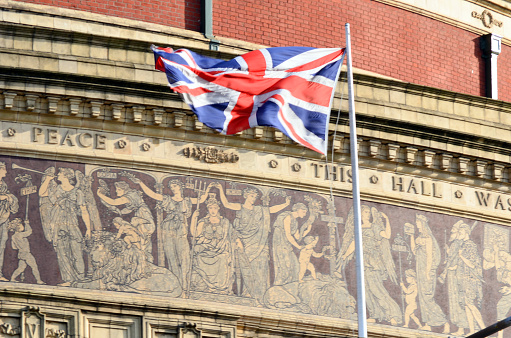 UK flag outside the Royal Albert Hall building.