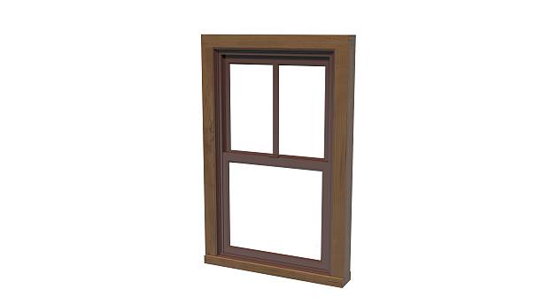 istock Window with wooden frame isolated on white background 585309912