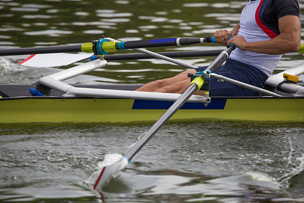 Close up of a male rower on the river Thames stock photo