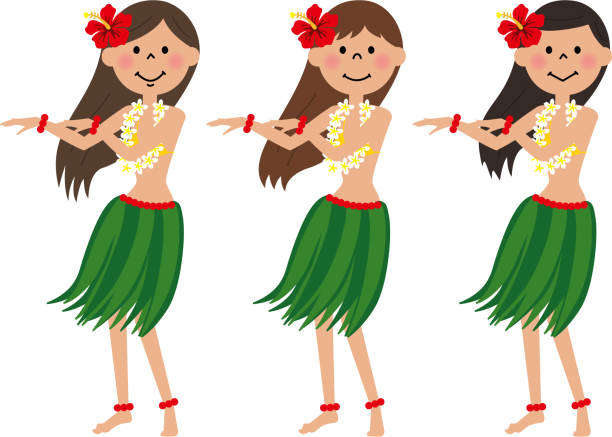 Hula Girls It is women illustrations dance the hula. hula dancer stock illustrations