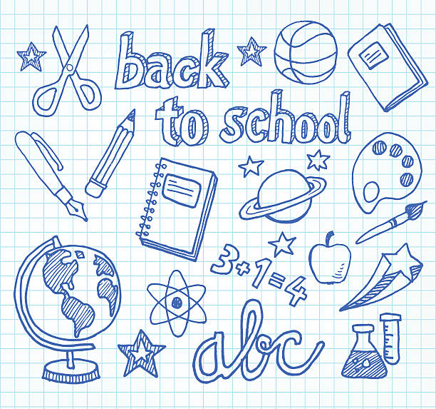 ilustraciones, imágenes clip art, dibujos animados e iconos de stock de garabatos escolares - regreso a la escuela - illustration and painting vector sketch doodle