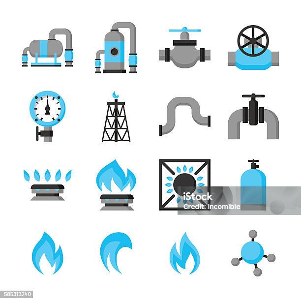 Natural Gas Production Injection And Storage Set Of Objects Stock Illustration - Download Image Now