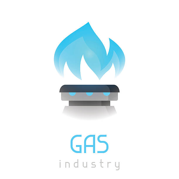 stockillustraties, clipart, cartoons en iconen met blue gas flame on stove. industrial illustration - gas