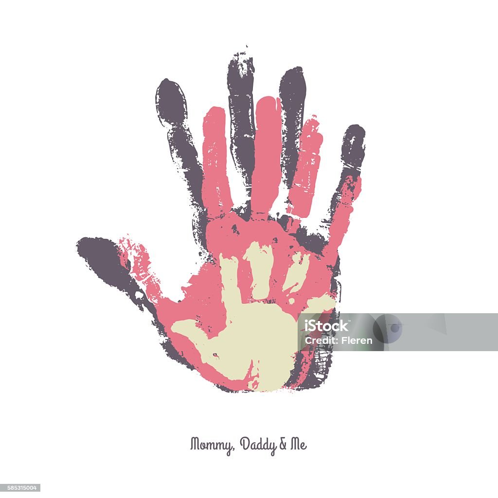 Watercolor handprint of family. Watercolor handprint of family. Mom, dad and me vector illustration. Handprint of man, woman and child. Family Tree stock vector