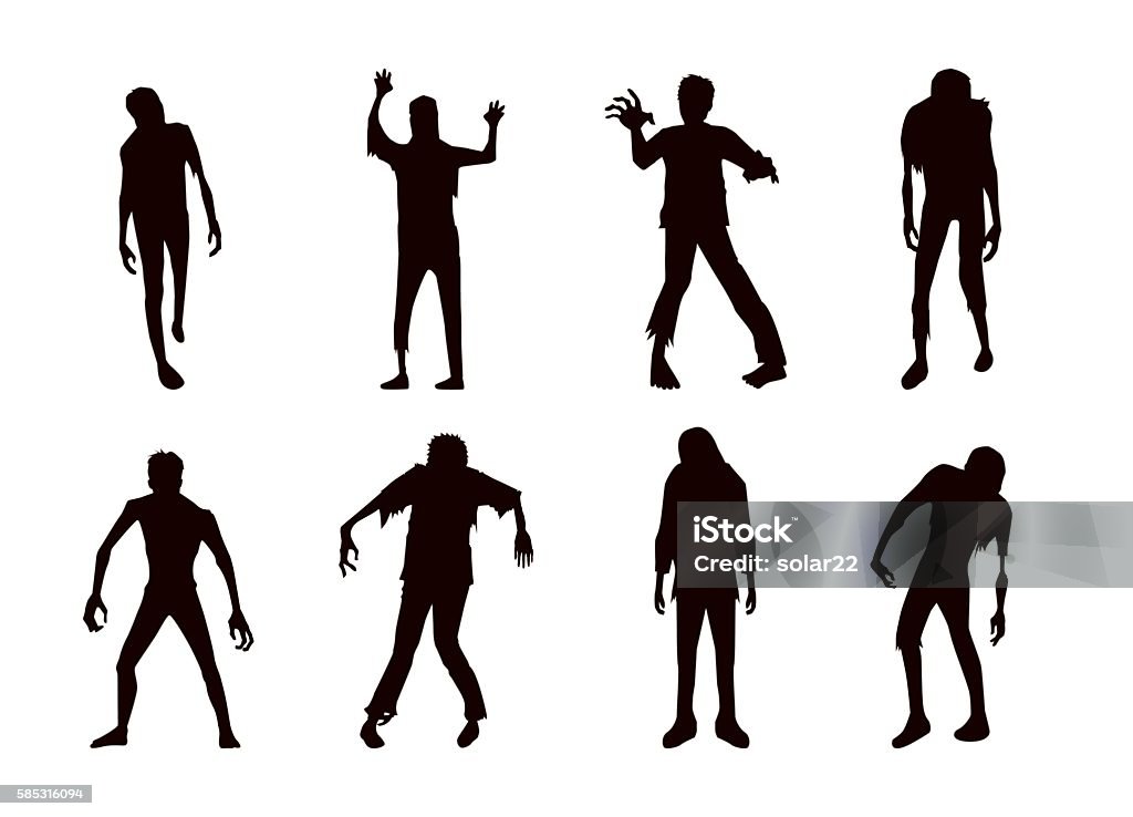 Vector zombie collection in silhouette style Vector zombie collection in silhouette style. Many action. Zombie stock vector