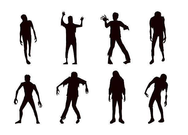 Vector zombie collection in silhouette style Vector zombie collection in silhouette style. Many action. zombie hand reaching out stock illustrations