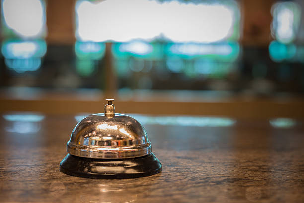 istock Restaurant service bell vintage with bokeh 585317026