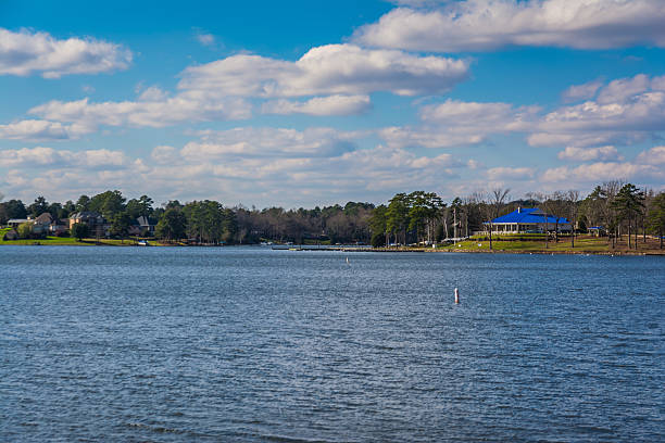 istock Peaceful Lake Murray Water Landscape Yacht Building 585318414