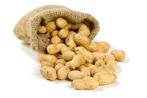 istock peanuts in a miniature burlap bag isolated on white 585320654