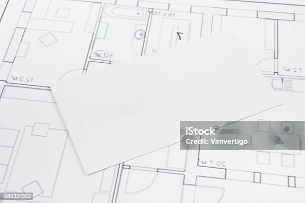 Architectural Project Blueprints Key With House Figure And Blank Business Stock Photo - Download Image Now