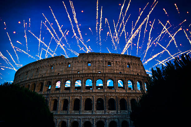 istock Fireworks over the Colosseum at Night in Rome, Italy 585321390