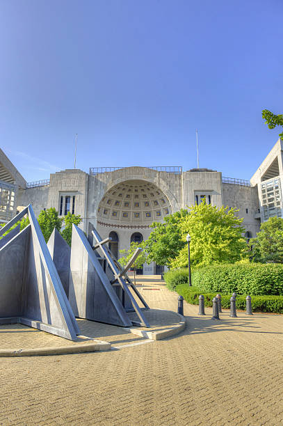 Ohio State Football Columbus, Ohio, USA - July 31, 2016: Photograph of Ohio Stadium on the campus of The Ohio State University in Columbus, Ohio. This stadium is home of the Ohio State Buckeyes football team. It was taken in the morning with the sun facing the front of the stadium. oregon state university stock pictures, royalty-free photos & images