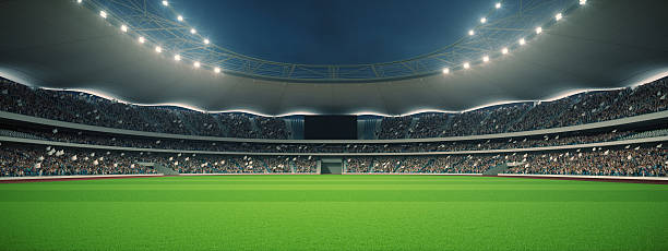 istock stadium with fans the night before the match. 3d rendering 585322036